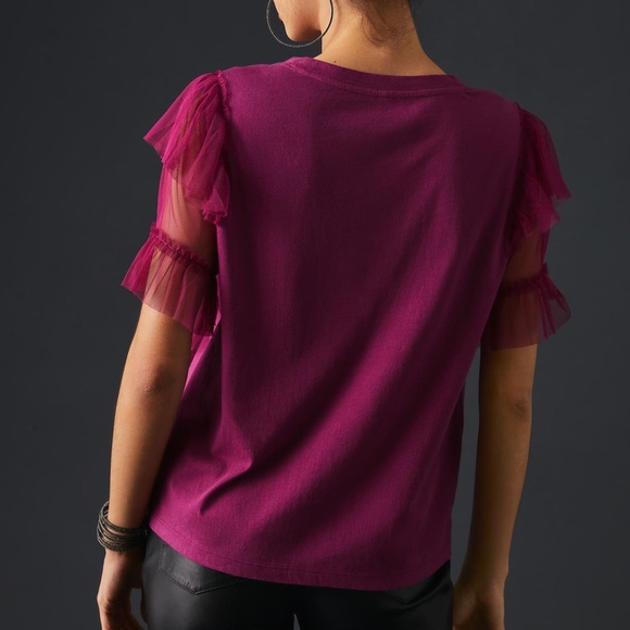 Anthropologie Pilcro Tulle Mesh Tee in Raspberry - Picture 11 of 12